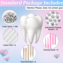 Crystal white tooth gems in round transparent boxes
