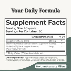 DIM Ultra bottle with BioPerine and broccoli extract emphasized for absorption