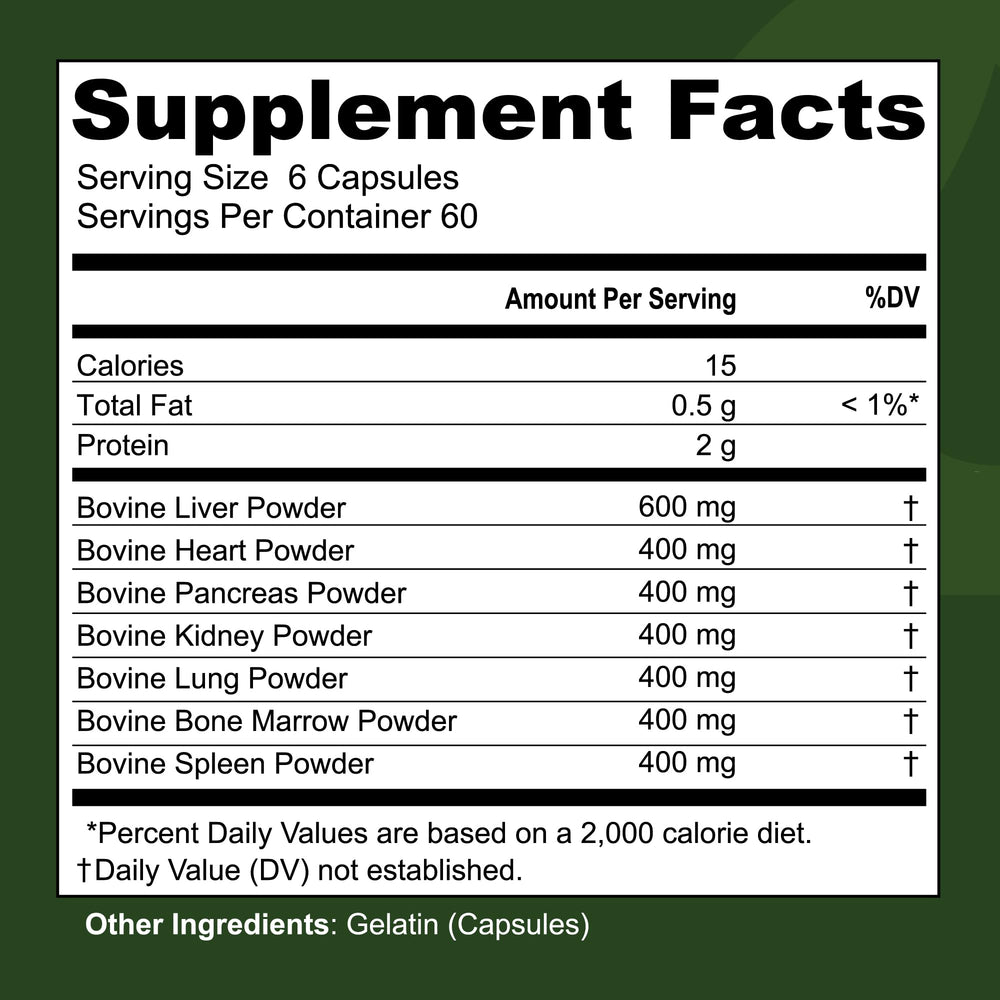 Capsules of Left Coast Performance beef organs designed for daily carnivore supplementation