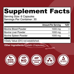Close-up of freeze-dried bovine blood and liver capsules