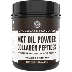 Left Coast Performance MCT Oil Powder bottle shows creamy keto coffee creamer texture.