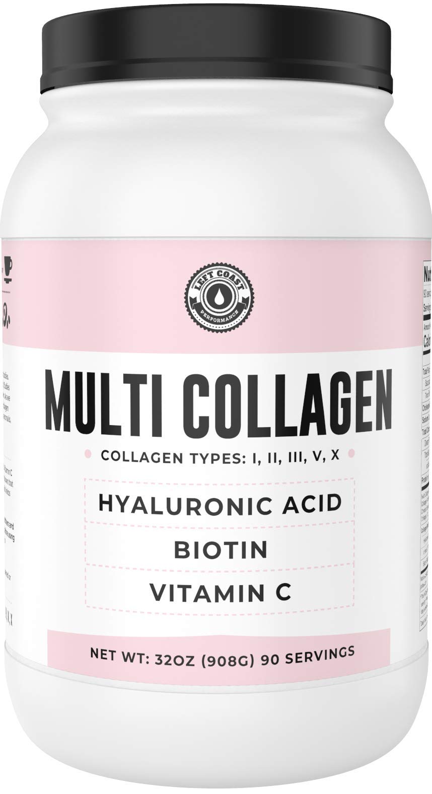 Left Coast Performance multi collagen bottle front for daily hair, skin and nail support