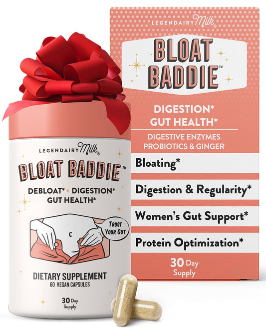 Hero image: Legendairy Milk Bloat Baddie 60 capsules bottle on white background