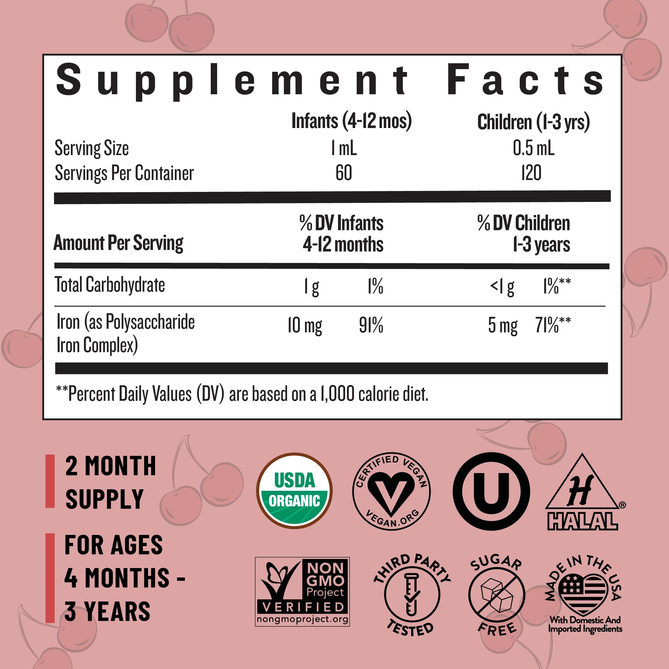Cherry flavored liquid iron drops for kids