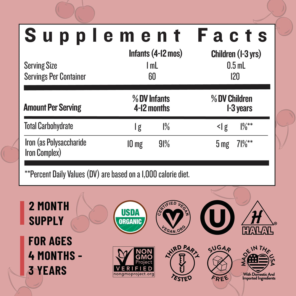 Cherry flavored liquid iron drops for kids