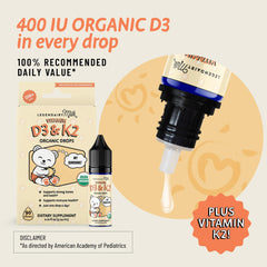 One daily drop of Legendairy Milk Vitamin D3 K2 Drops dispensed