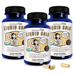 Legendairy Milk Liquid Gold bottle ready for daily lactation support on busy days