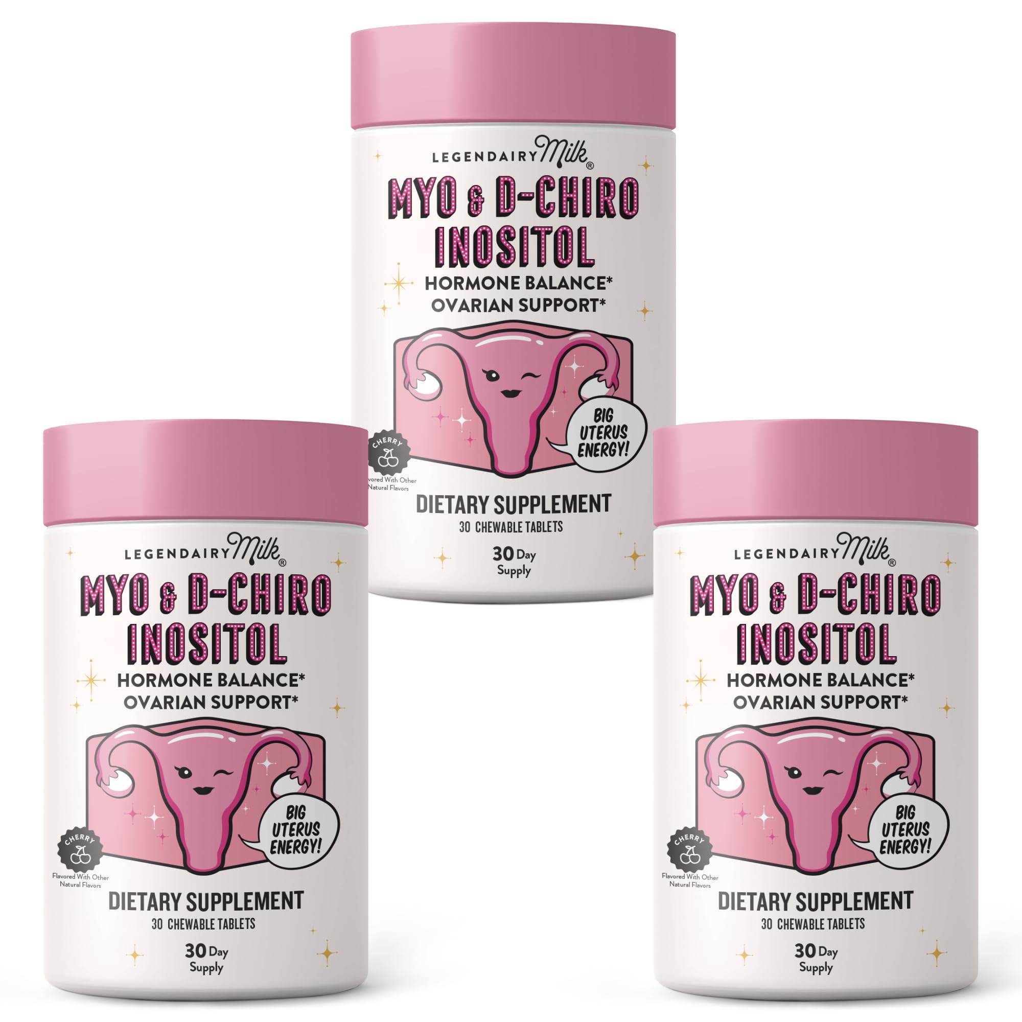 Legendairy Milk Pure Inositol cherry-flavored chewable tablet supports natural hormonal balance