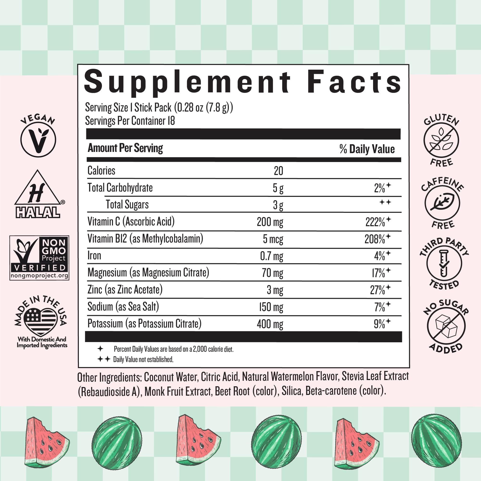 Hydration packet being poured into a glass showing watermelon flavor
