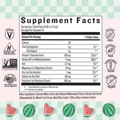 Hydration packet being poured into a glass showing watermelon flavor