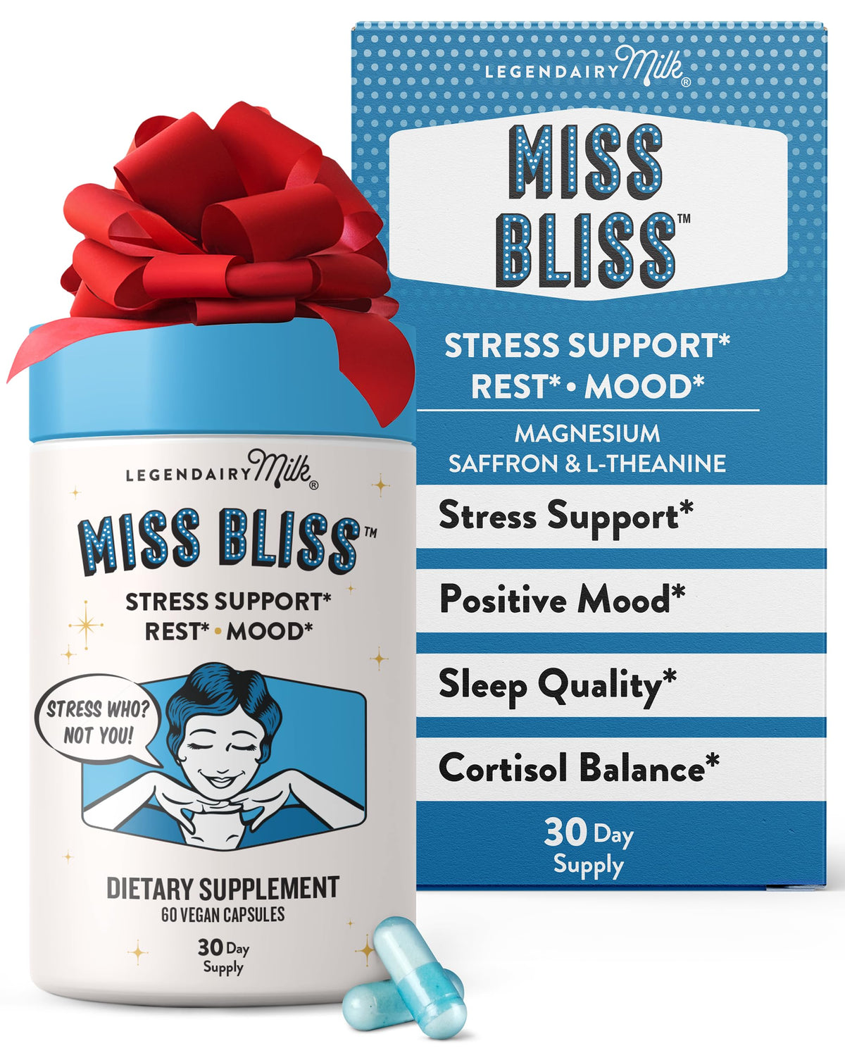 Miss Bliss Daily Stress Support bottle on white background