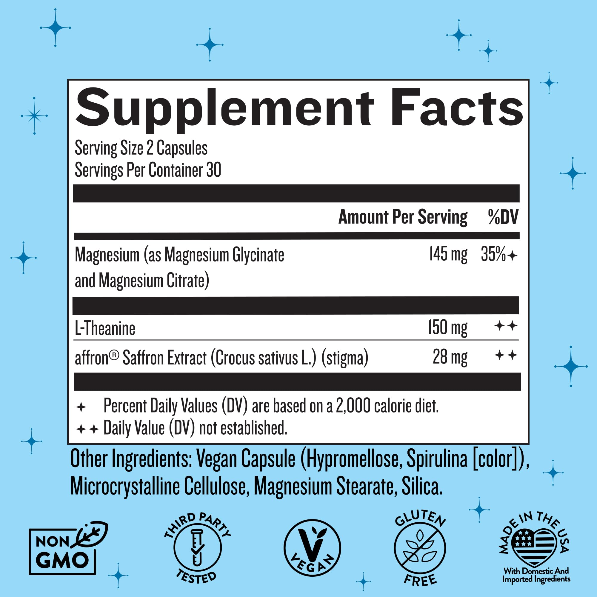 Close-up of saffron, magnesium glycinate and magnesium citrate ingredients