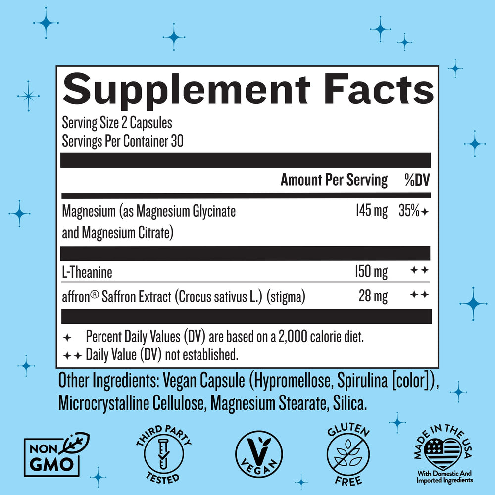 Close-up of saffron, magnesium glycinate and magnesium citrate ingredients