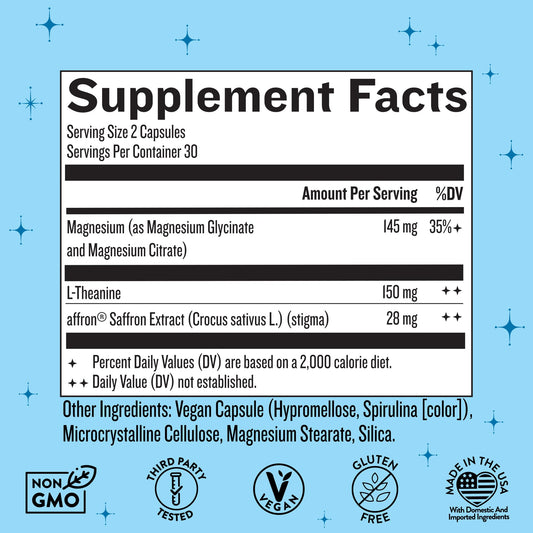 Close-up of saffron, magnesium glycinate and magnesium citrate ingredients