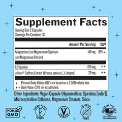 Close-up of saffron, magnesium glycinate and magnesium citrate ingredients