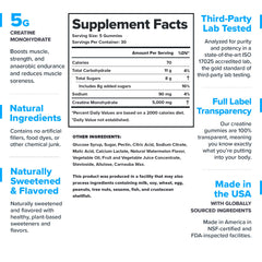 LEGION Creatine Gummies serving image highlights 5g per dose for daily strength and endurance.