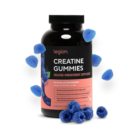 LEGION Creatine Monohydrate Gummies bottle – blue raspberry flavor