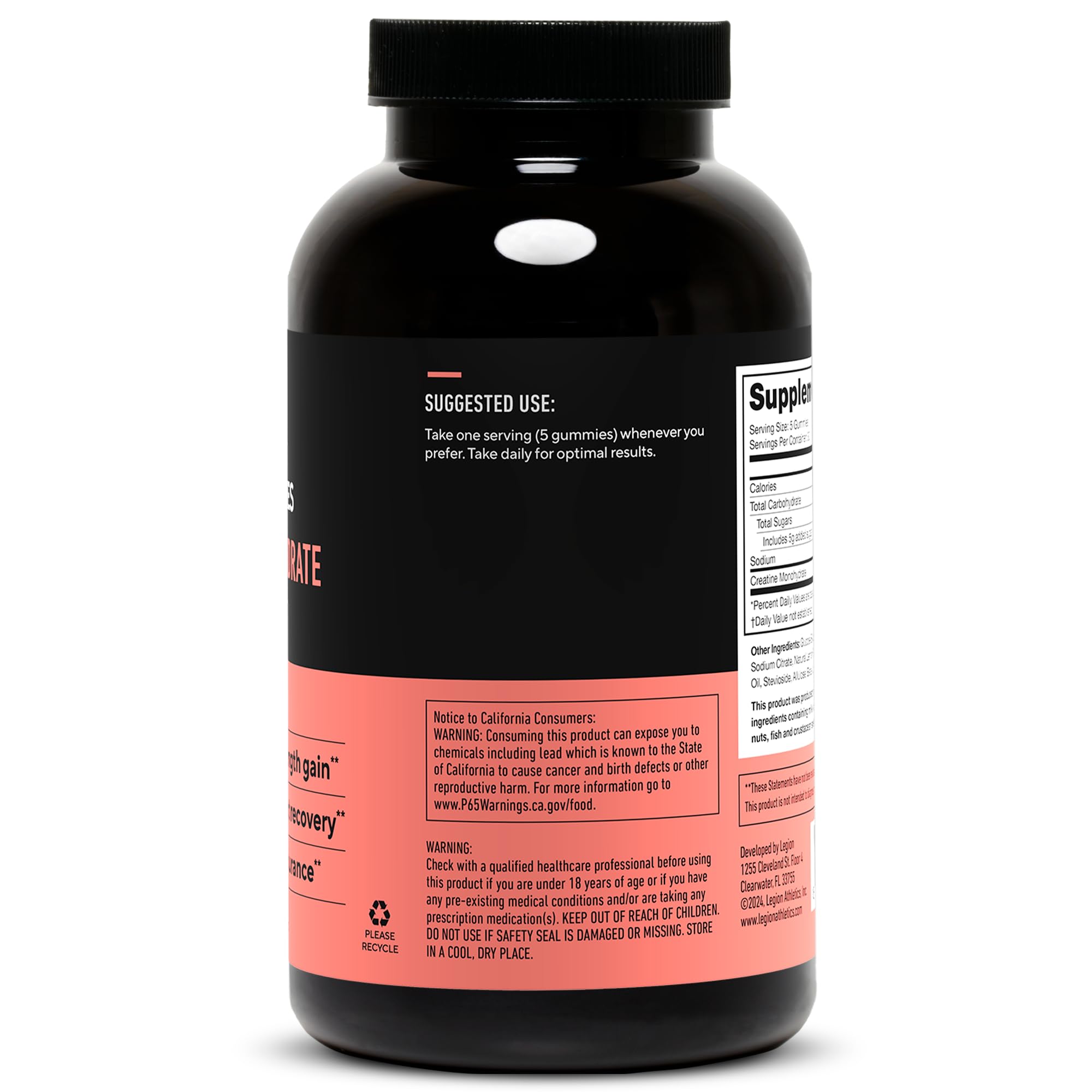LEGION Creatine Monohydrate Gummies texture offers smooth chew for post-workout recovery.