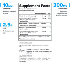 Bottle label showing Yohimbe, HMB and Choline ingredients
