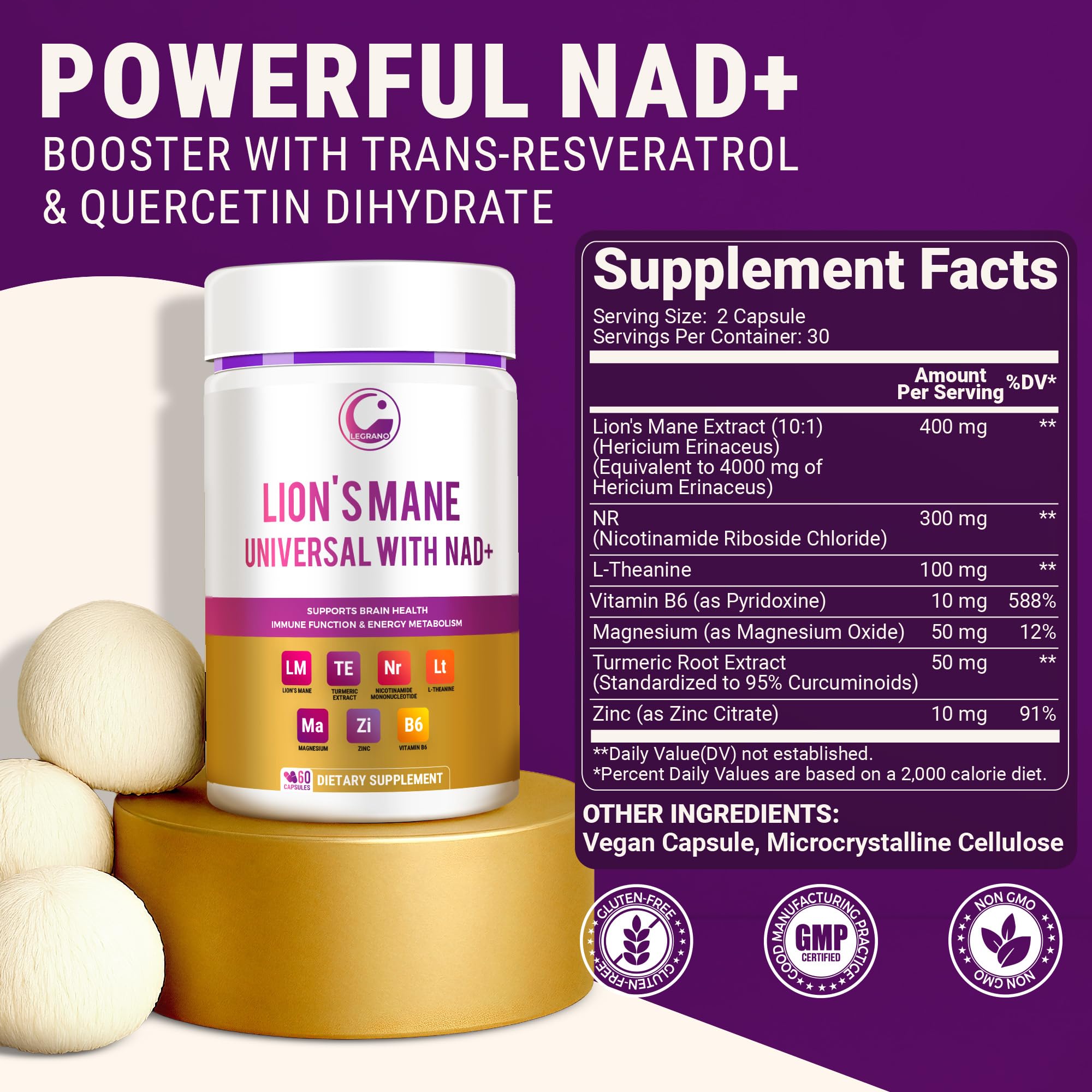 Close-up of Lions Mane 10:1 extract capsule