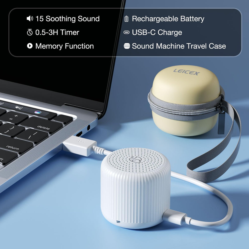 LEICEX travel-case includes compact sound machine for quick packing and travel.