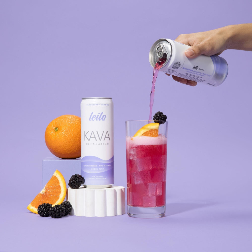 Close-up of LEILO can displaying Blackberry Orange flavor