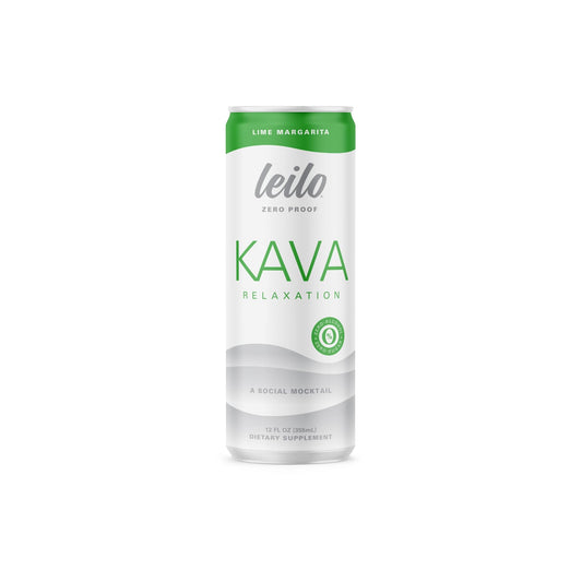LEILO Kava Lime Margarita Mocktail can - 12 oz, 12-pack on white