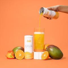 LEILO kava powered relaxation bottle emphasizing calm mood and natural ingredients