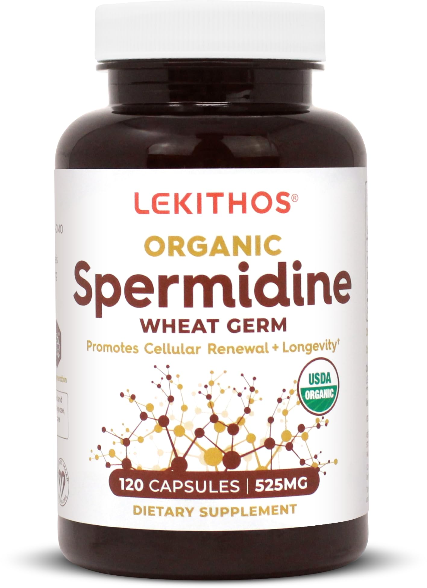 Lekithos Organic Spermidine Capsules bottle on a white background
