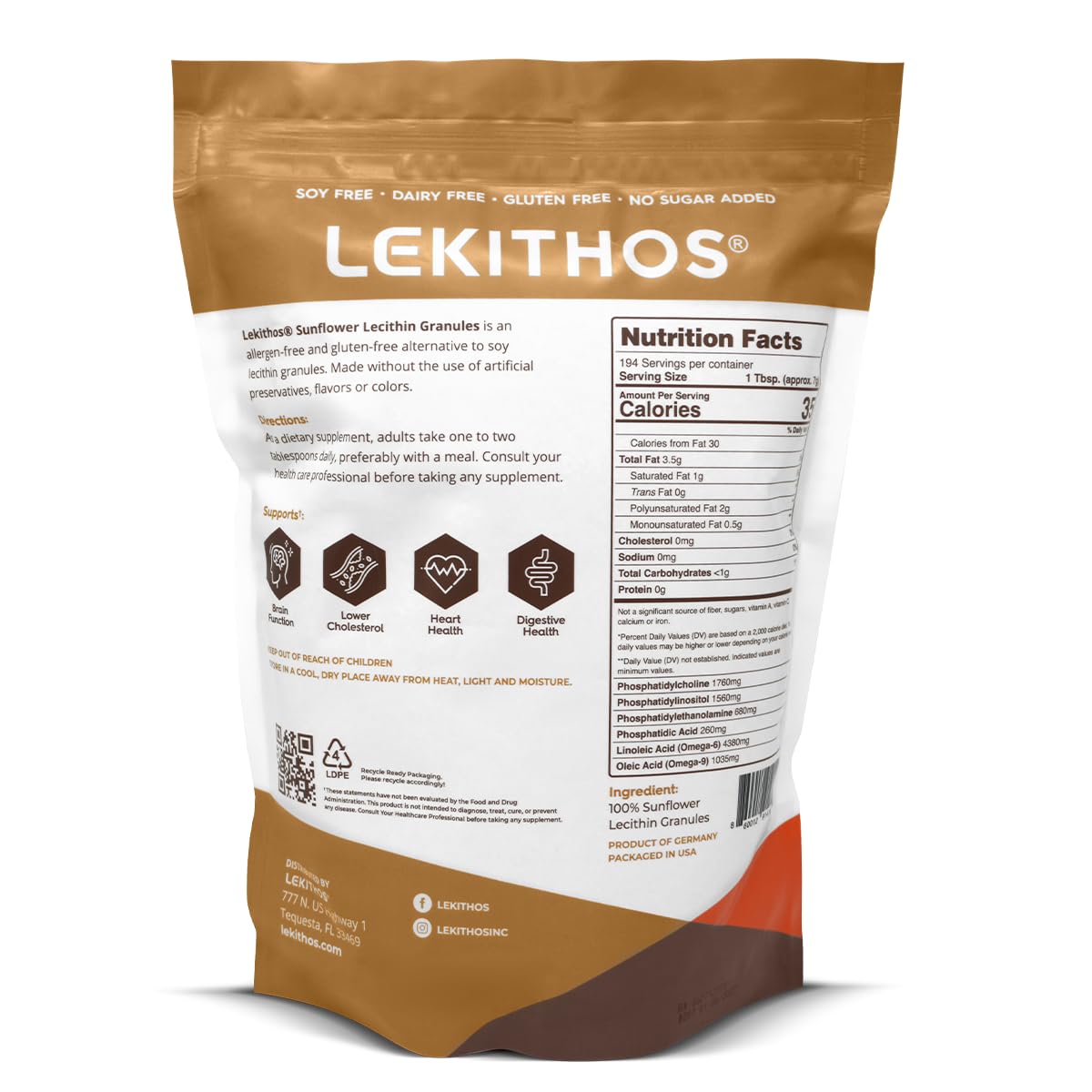 Packaging for Lekithos Sunflower Lecithin Granules 3lb