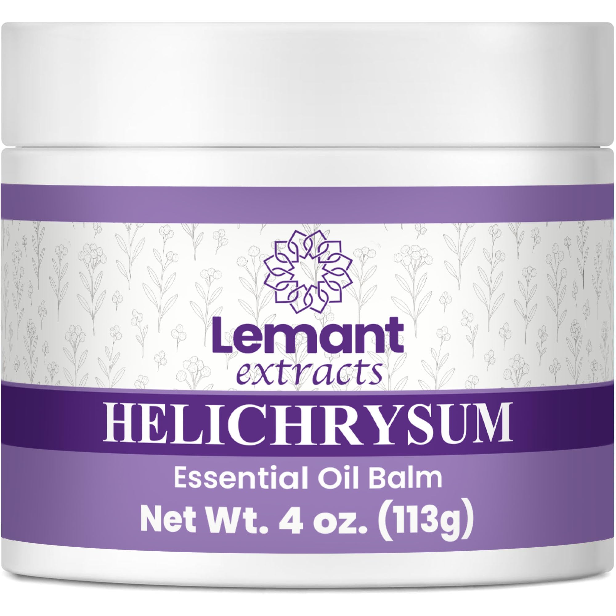 Front view of Lemant Extracts Helichrysum Balm in a 4 oz jar