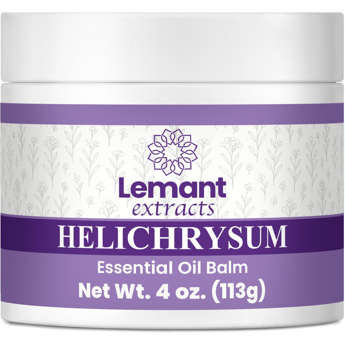 Front view of Lemant Extracts Helichrysum Balm in a 4 oz jar