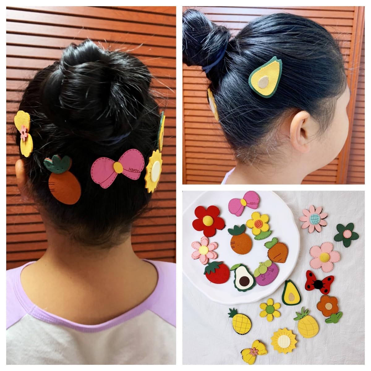 Lemeilleur hair pad grips in colorful shapes keep fringe in place during activities.
