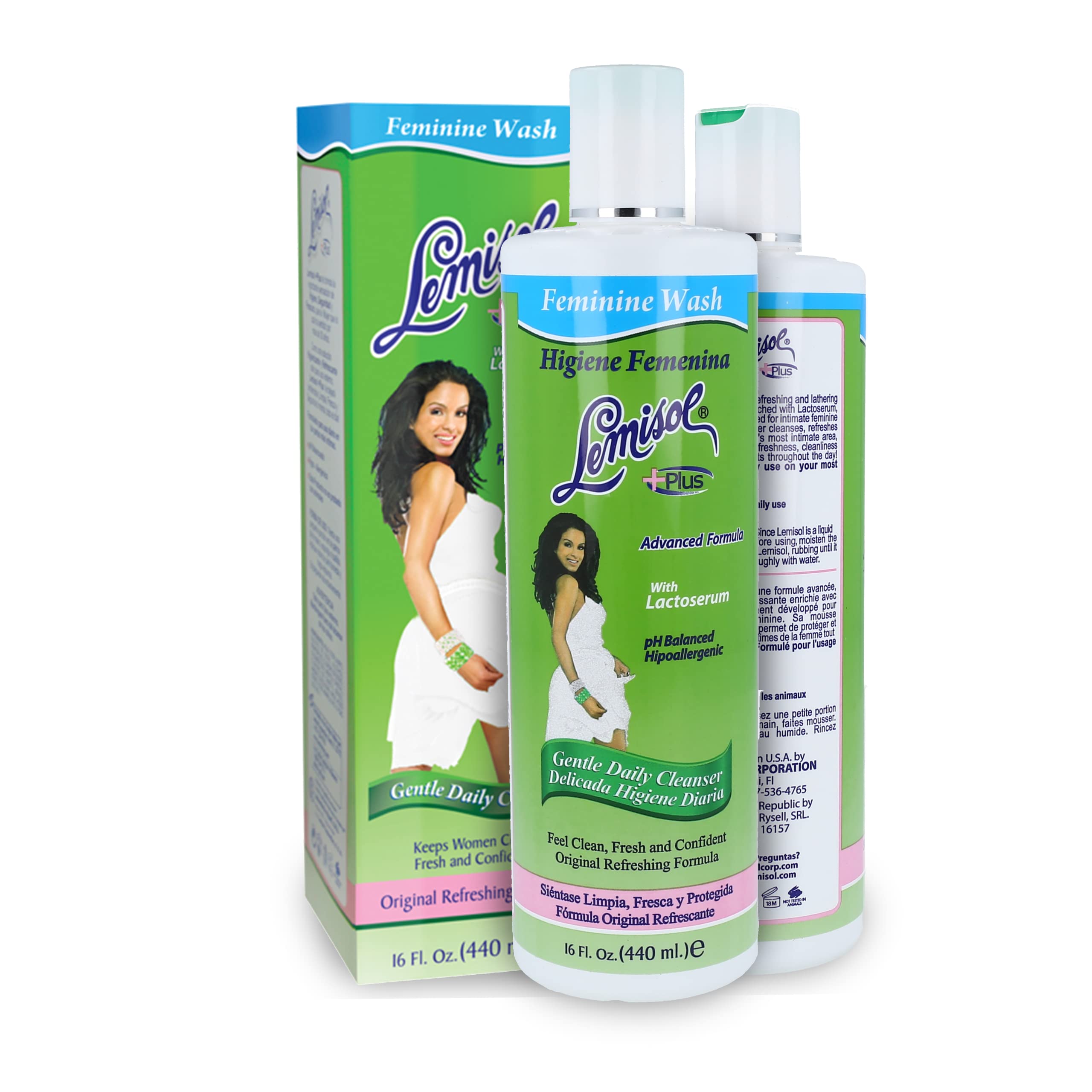 Lemisol feminine wash bottle twin-pack 16oz for daily freshness and balance.