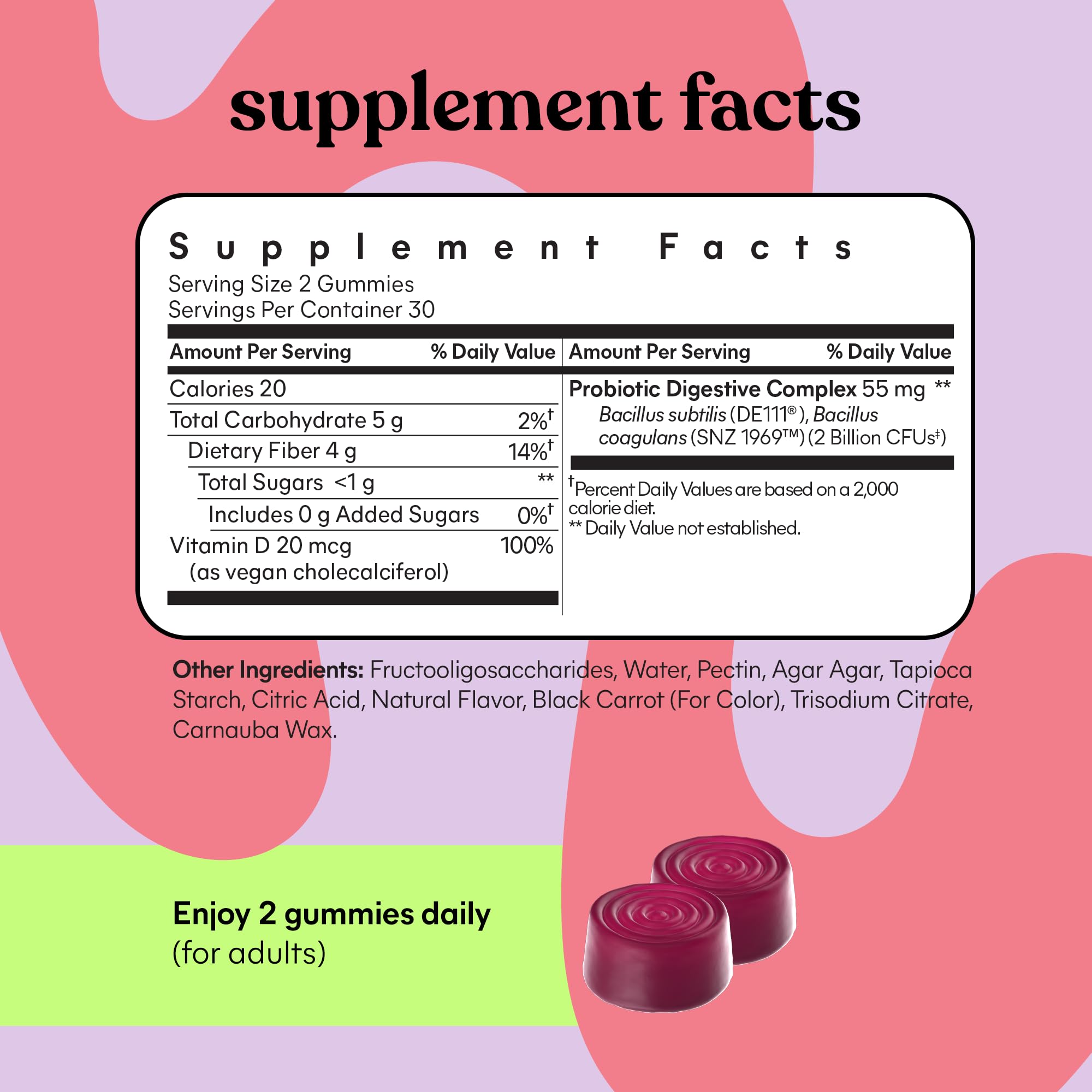 Label highlights Vitamin D3 and probiotic strains