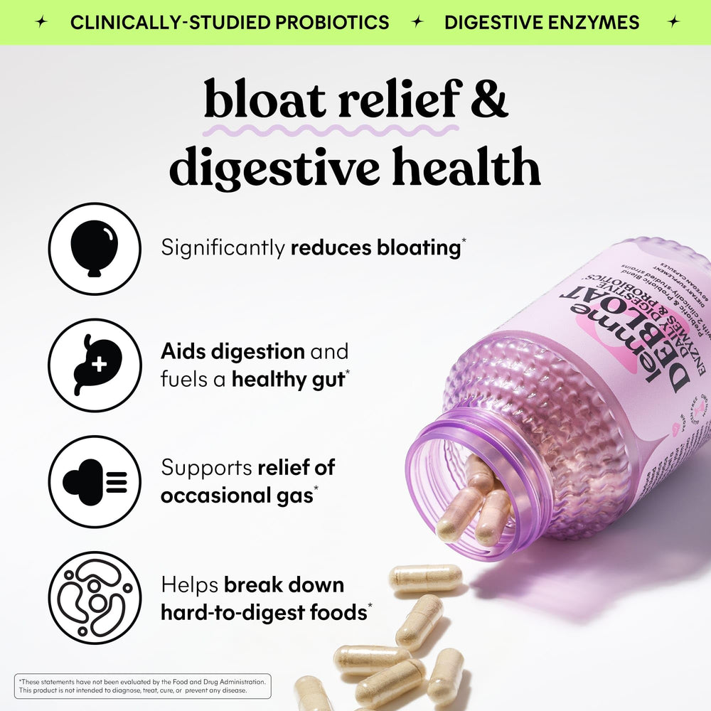 Lemme Debloat capsules visible inside bottle with clear view of capsules