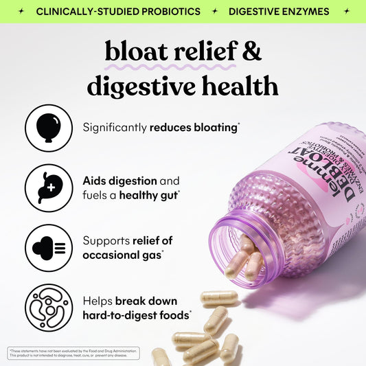 Lemme Debloat capsules visible inside bottle with clear view of capsules
