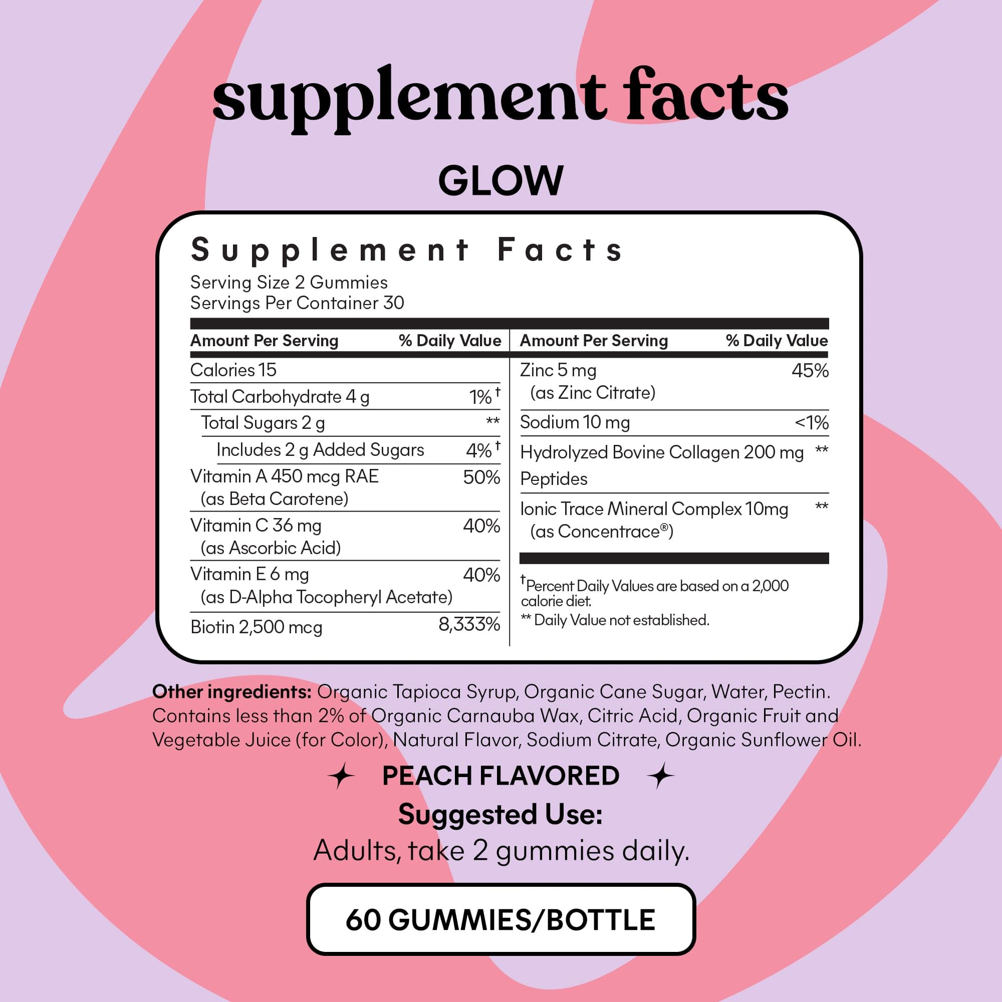 Nutrition facts panel for Lemme Glow Collagen Gummies