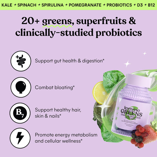 Illustration highlighting gut health benefits of Lemme Greens