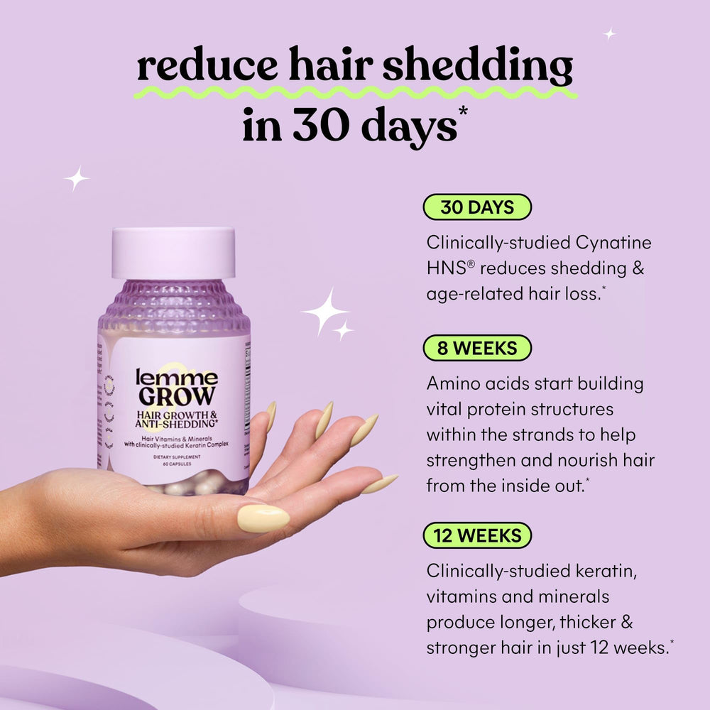 Lemme Grow on display emphasizing keratin complex benefits
