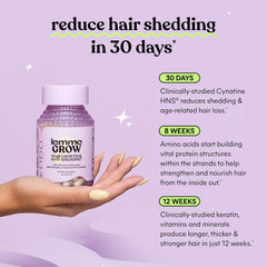 Lemme Grow on display emphasizing keratin complex benefits
