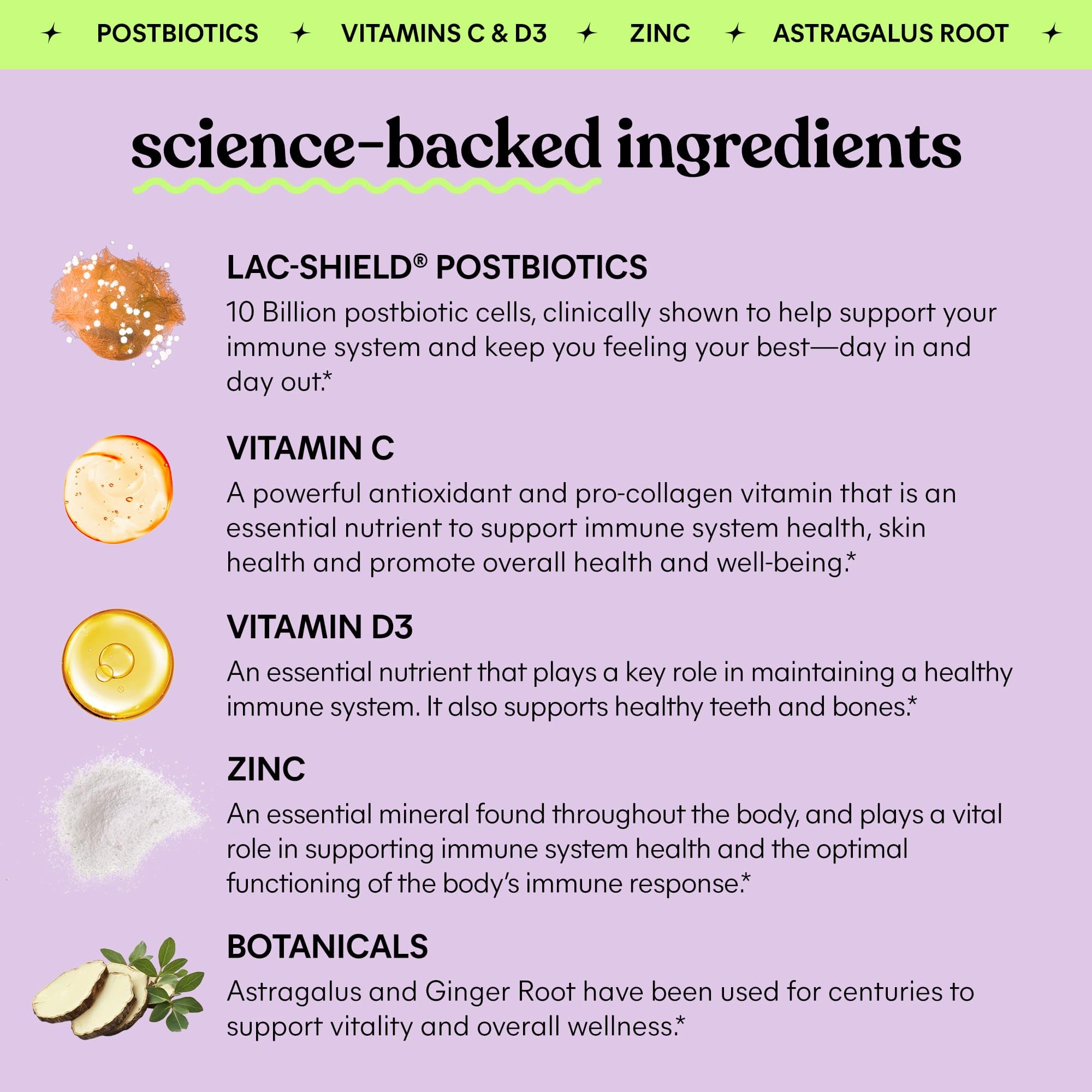 Ingredients panel for Lemme Immunity Postbiotic Gummies
