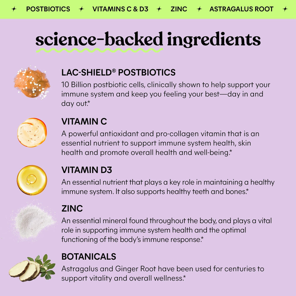 Ingredients panel for Lemme Immunity Postbiotic Gummies