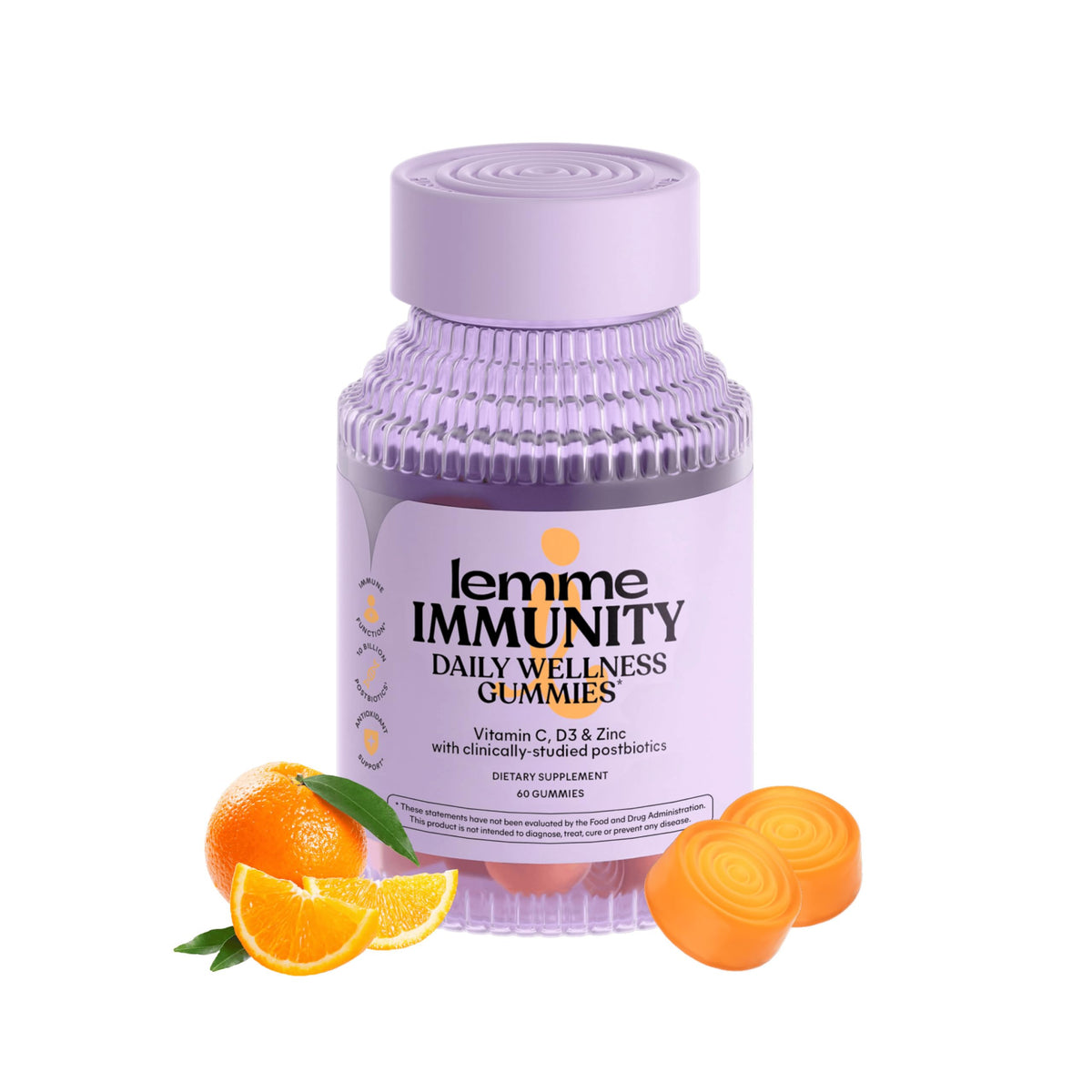 Front label of Lemme Immunity Postbiotic Gummies bottle (60 count)
