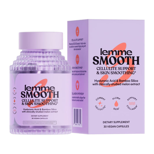 Bottle front view of Lemme Smooth anti-cellulite capsules