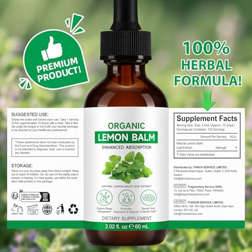 Lemon balm plant beside tincture bottle for natural sourcing
