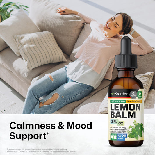 Lemon balm tincture bottle with dropper serving