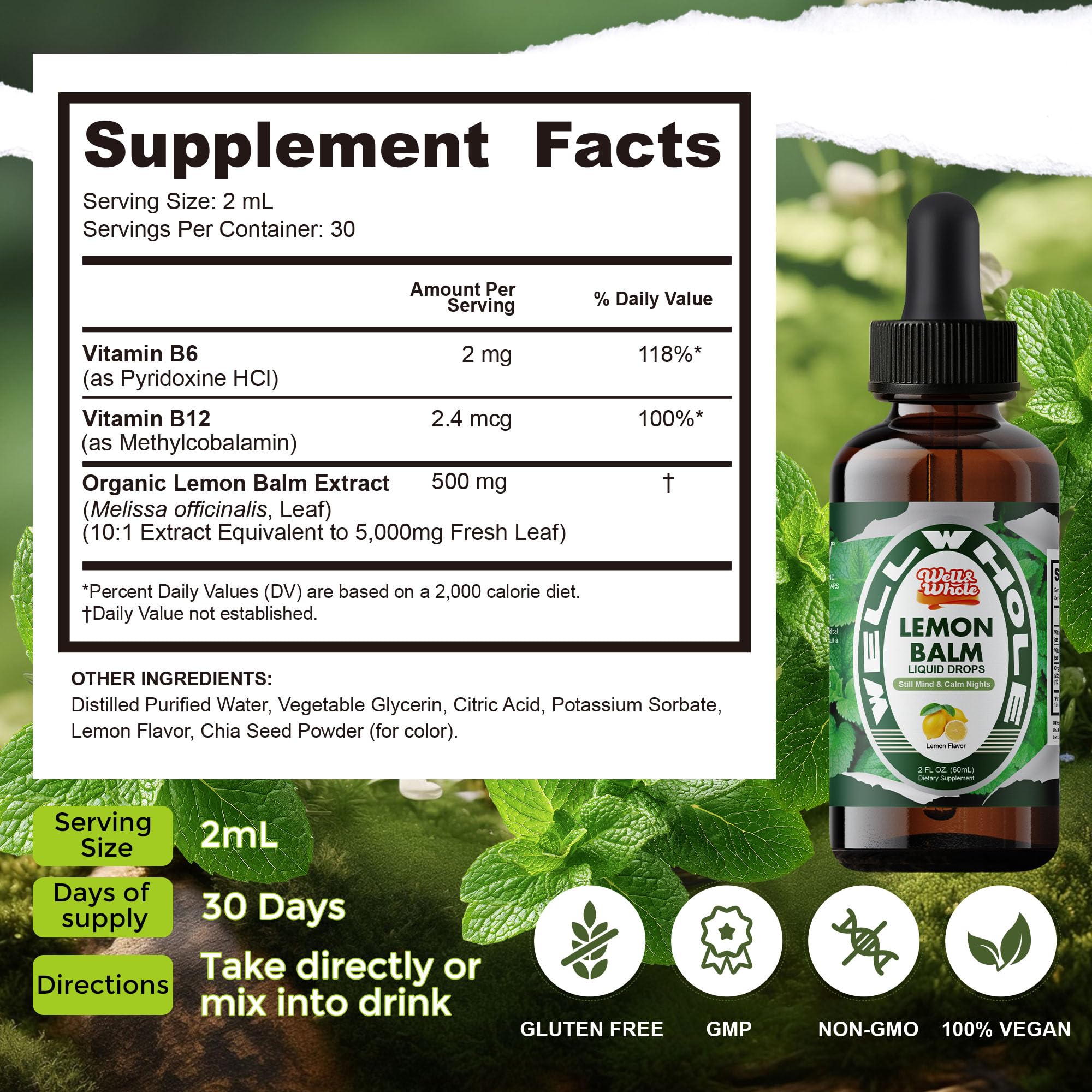 Close-up of Lemon Balm Tincture label