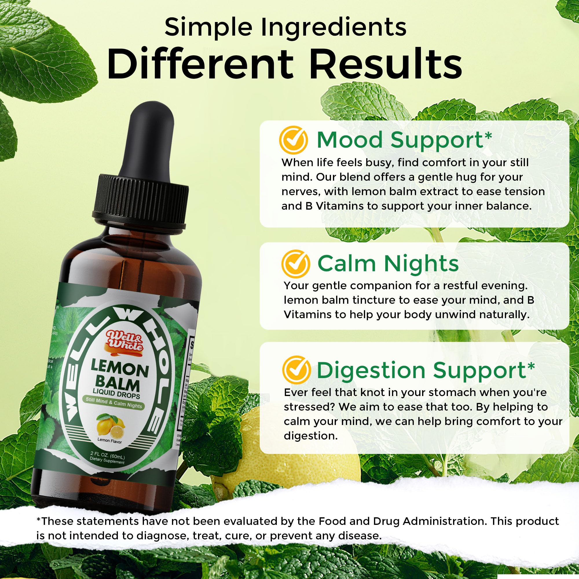 Lemon balm tincture drops placed under the tongue