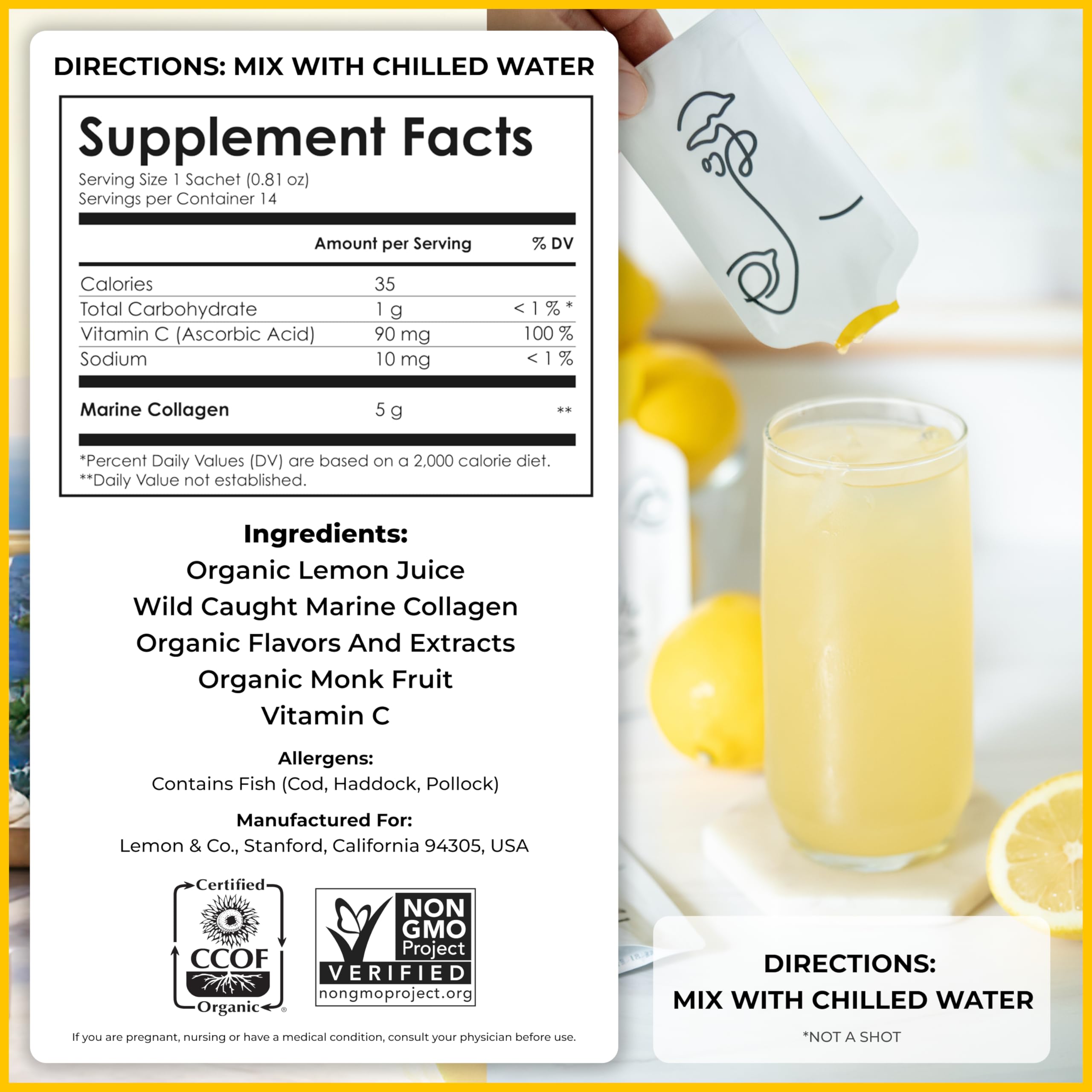Glass of lemon-citrus collagen water ready for daily hydration and beauty routine